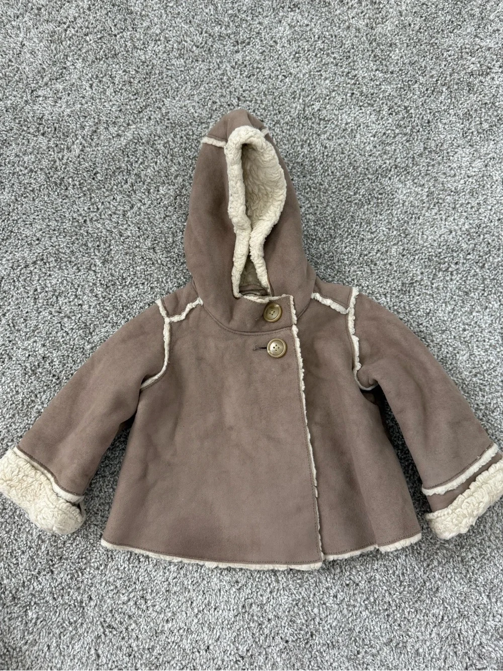 GAP Kids Hooded Faux-Shearling Coat - Taupe & Cream